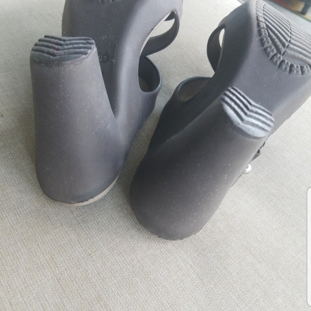 Crocs Sandals Heel Open Peep Casual Comfort Brown Cushion Slip On - Picture 5 of 7